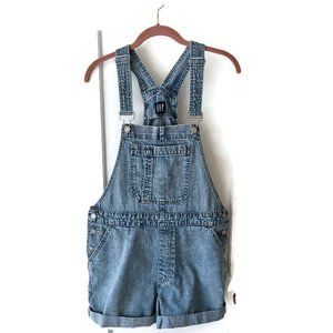 GAP 100% Cotton Slouchy Medium Wash Blue Denim Shortalls Overalls Sz Medium